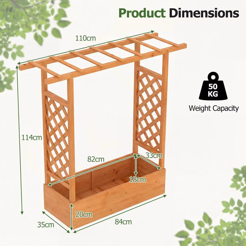 Costway Orange Wooden Raised Garden Bed with Side Trellis and Hanging Roof, Height: 114 cm – 2