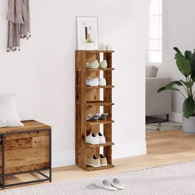 Berkfield Home Rustic Old Wood Shoe Cabinet in Brown, W/D/H: 28 x 27 x 102 cm