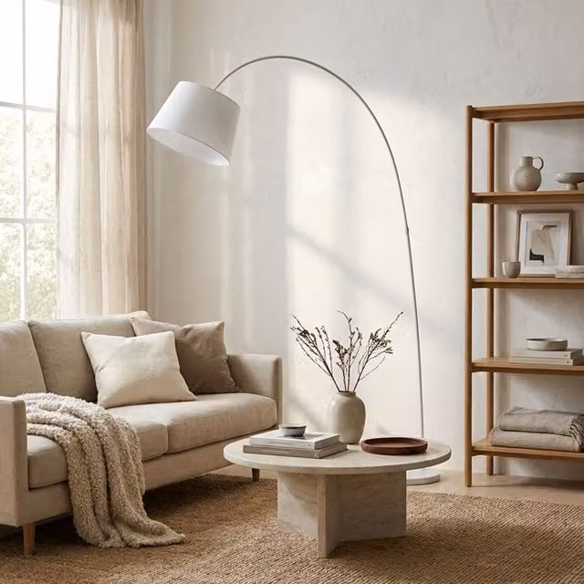Orsina White Modern Metal Arc Floor Lamp with Fabric Shade by Interiors by Premier – 2
