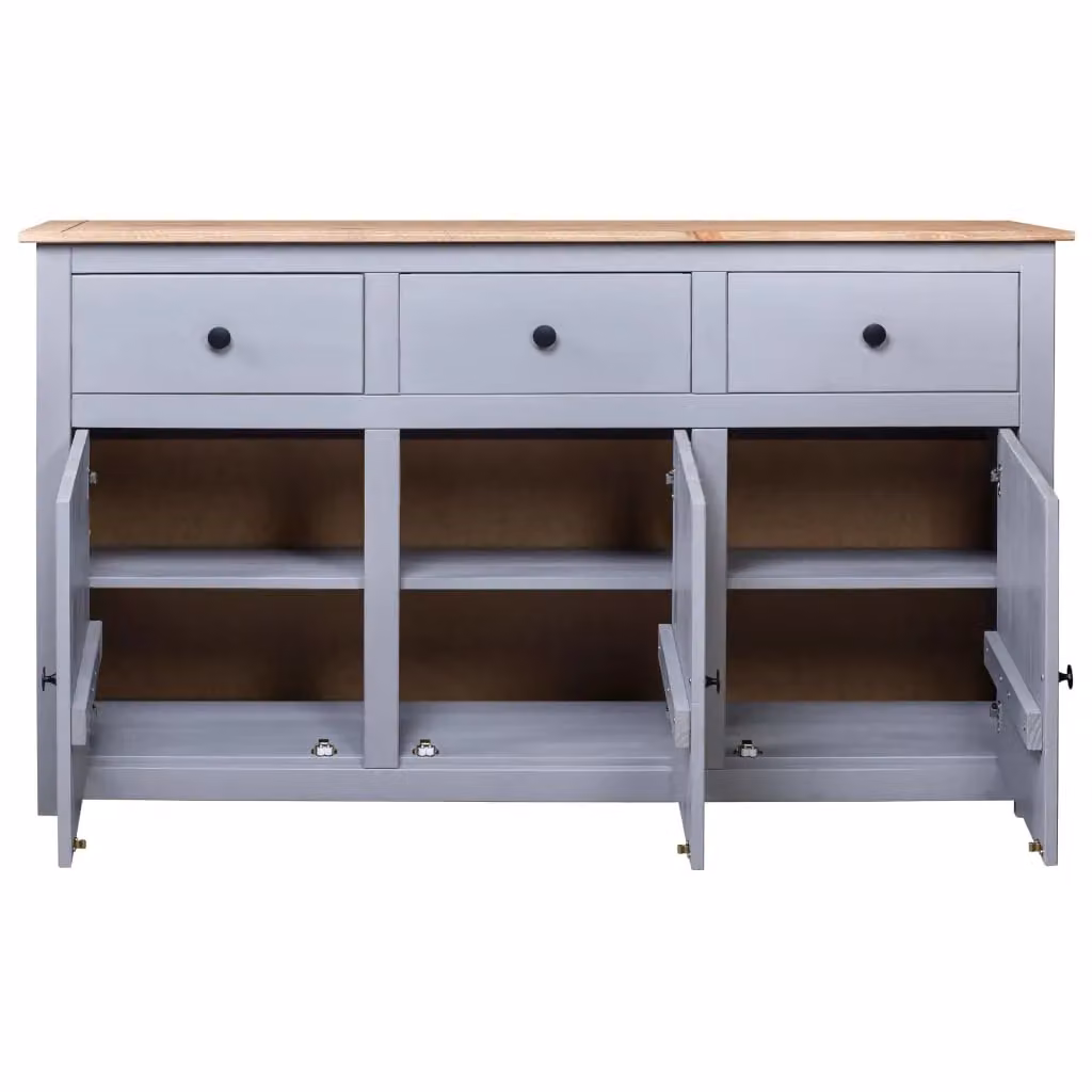 Berkfield Home Panama Range Grey Solid Pinewood Sideboard W/D/H: 135 x 40 x 80 cm – 2