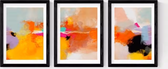 East End Prints Fire Triptych Trio Set Multicolour Abstract Framed Wall Art