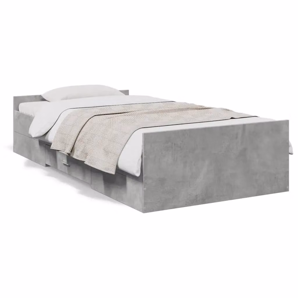 Berkfield Home Small Single Bed Frame with Drawers, Concrete Grey, W: 75 cm, L: 190 cm – 2
