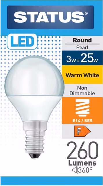 Status 3.0W LED Round SES Pear Bulb, Warm White, E14 Base