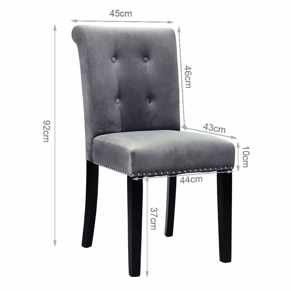 KORVIXA Grey Velvet Upholstered Dining Chair with Wooden Legs – 2
