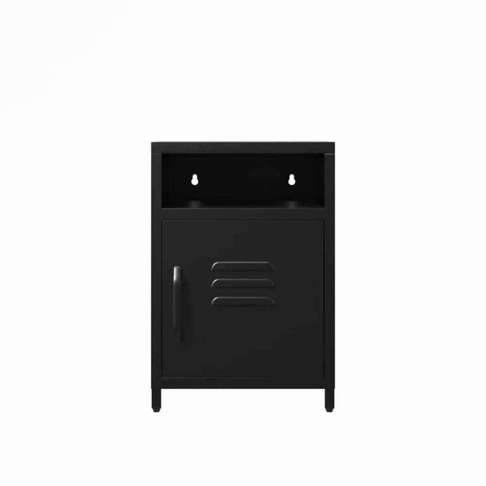 Wyld Haus Sassafras Industrial Black Metal Bedside Cabinet with 1 Hinged Door and Internal Shelves – 2