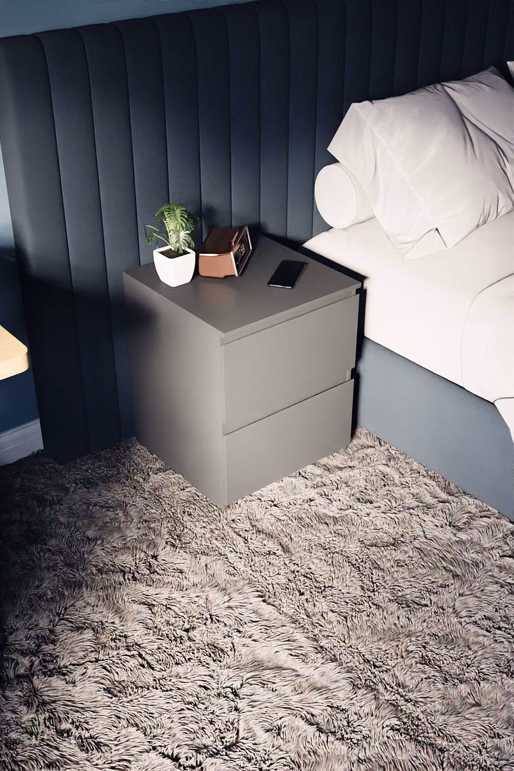 HD Designs Denver 2 Drawer Bedside Chest of Drawers in Grey – 4