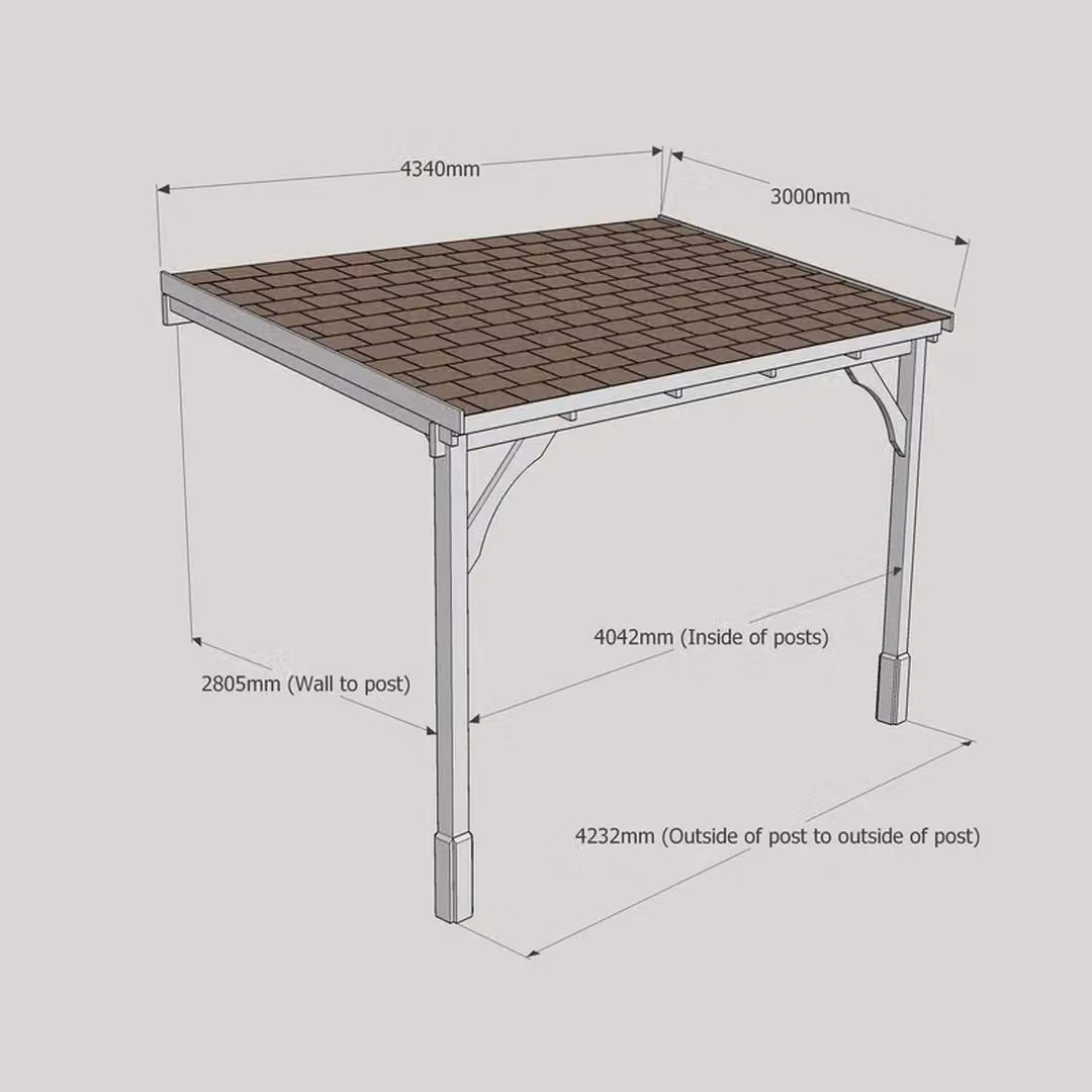 Rutland County Garden Furniture Ltd Rustic Brown Wood Lean-to Carport with Bitumen Shingle Roof, W: 434 cm, D: 300 cm, H: 270 cm – 2