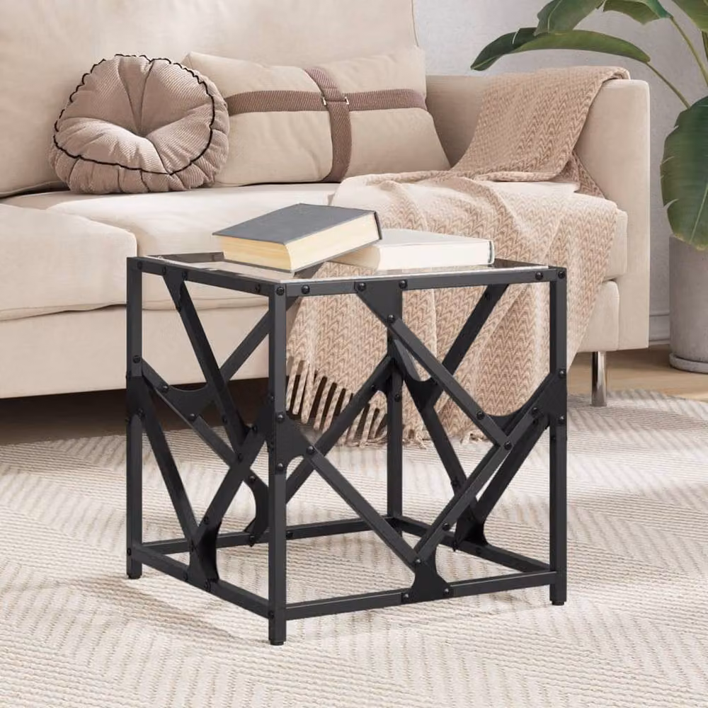 Berkfield Home Modern Square Coffee Table with Transparent Glass Top and Black Steel Frame, W/D/H: 40 x 40 x 41 cm – 1