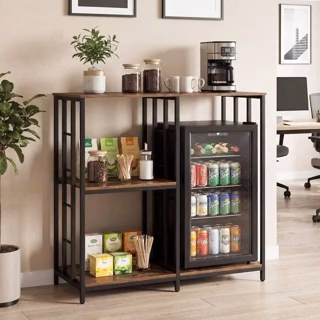 KORVIXA Industrial Kitchen Baker's Rack and Coffee Bar Table in Brown and Black, W: 90 cm, H: 75 cm