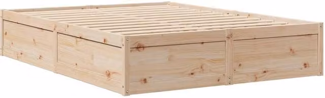 Berkfield Home Modern Solid Wood Pine Bed Frame in Beige, W/D/H: 140 x 190 x 37 cm