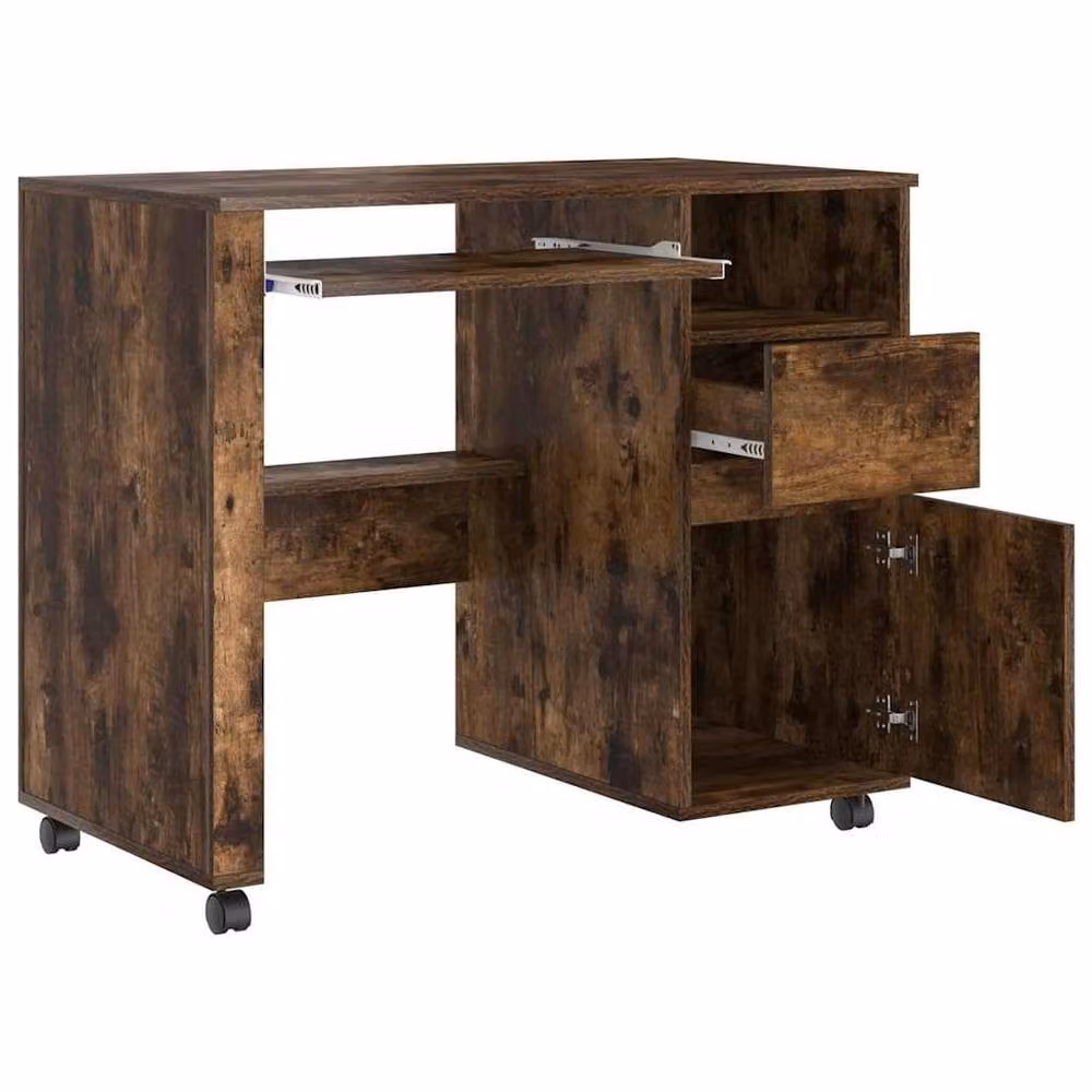 Berkfield Home Brown Smoked Oak Computer Desk with Single Pedestal Drawers – 4