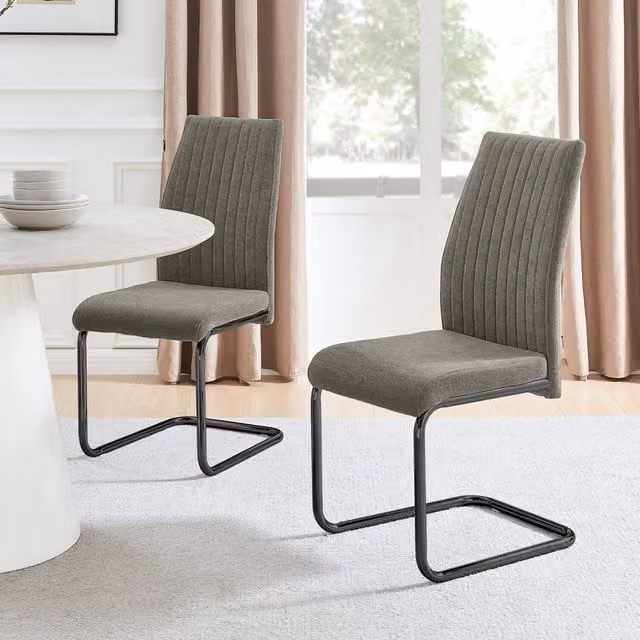 FurnitureboxUK Pack of 2 Lorenzo Grey Fabric Dining Chairs with Black Metal Cantilever Legs
