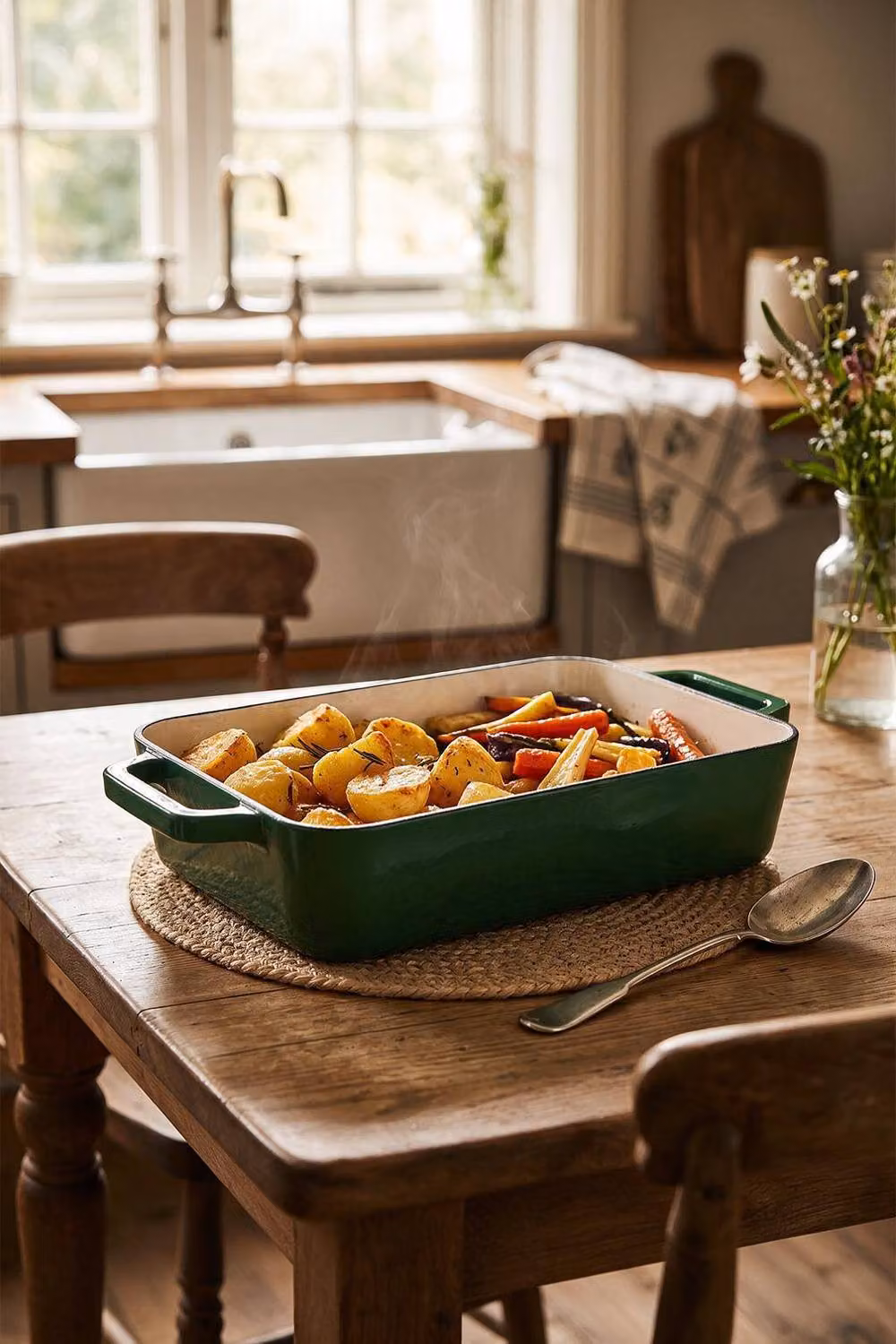 ExtraStar Enamelled Cast Iron Rectangular Casserole Dish with Handles, Green – 2