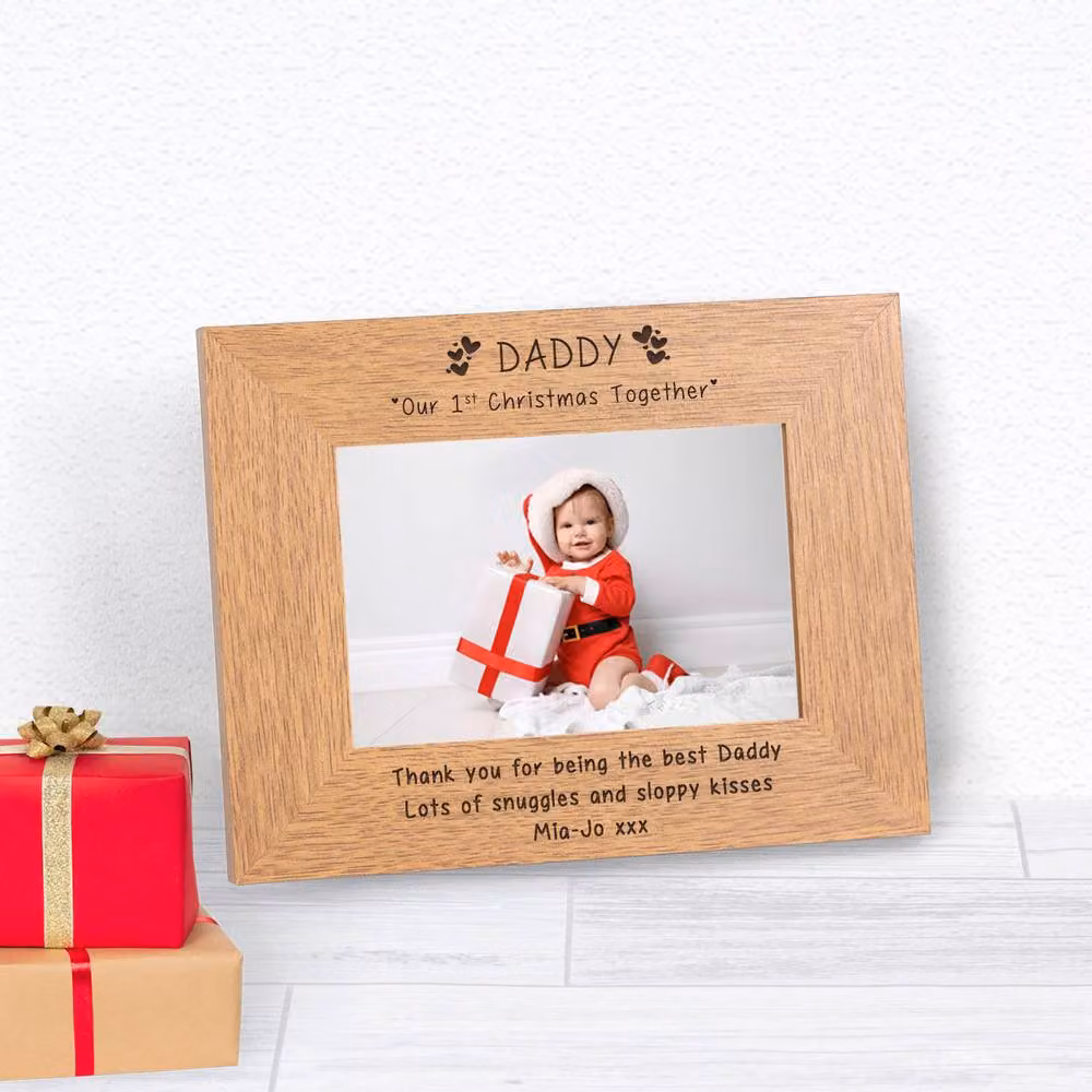 Uniqueful Personalised Daddy Our 1st Christmas Together Wood Picture Frame, Brown, W/H: 15 x 10 cm