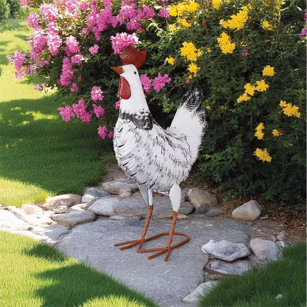 NESTLUNE Metal Chicken Garden Ornament in White, Height: 100 cm, Width: 15 cm – 2