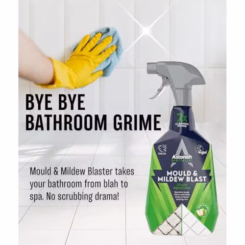 Astonish Specialist Extra Strength Mould and Mildew Stain Blaster Spray 750ml – Fast Acting Mould Remover and Bathroom Cleaner for Tiles, Grout and Shower Areas – 3