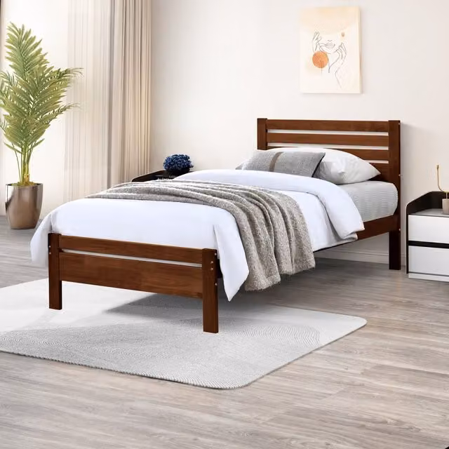 FurnitureboxUK Declan Solid Wood Bed Frame in Walnut and Pine, 90 x 190 cm