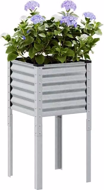 Berkfield Home Galvanised Steel Garden Planter in Silver, W/D/H: 45 x 45 x 88 cm