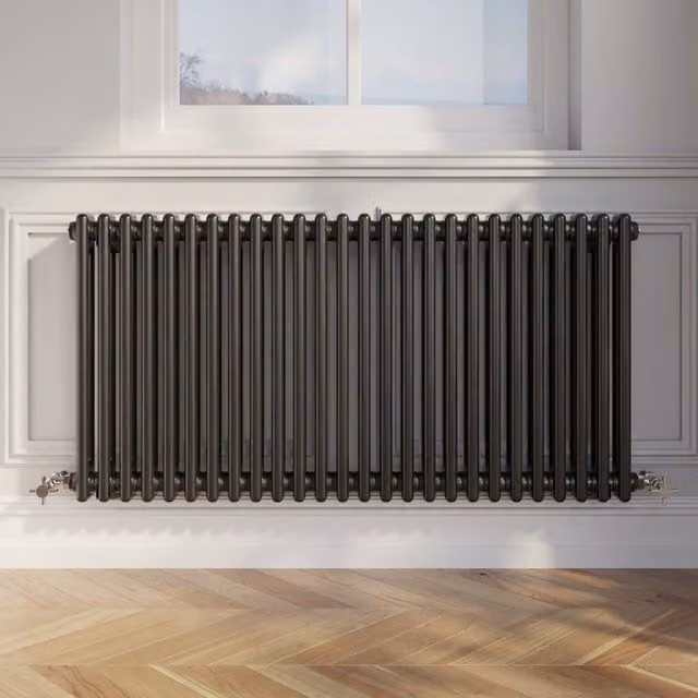 Temprazo Traditional Colosseum Double Bar Column Radiator in Black, W/D/H: 60.0 x 30.0 x 42.5 cm