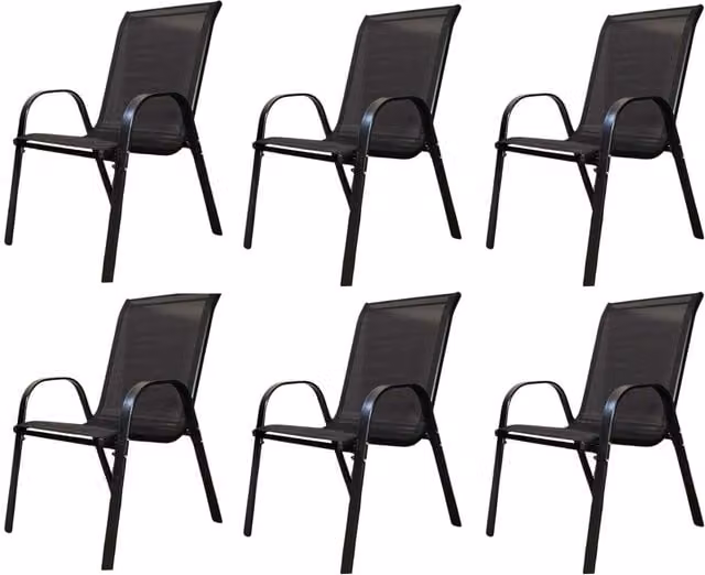 Samuel Alexander Set of 6 Black Textilene and Powder Coated Steel Stackable Outdoor Garden Patio Chairs with Armrests – 1