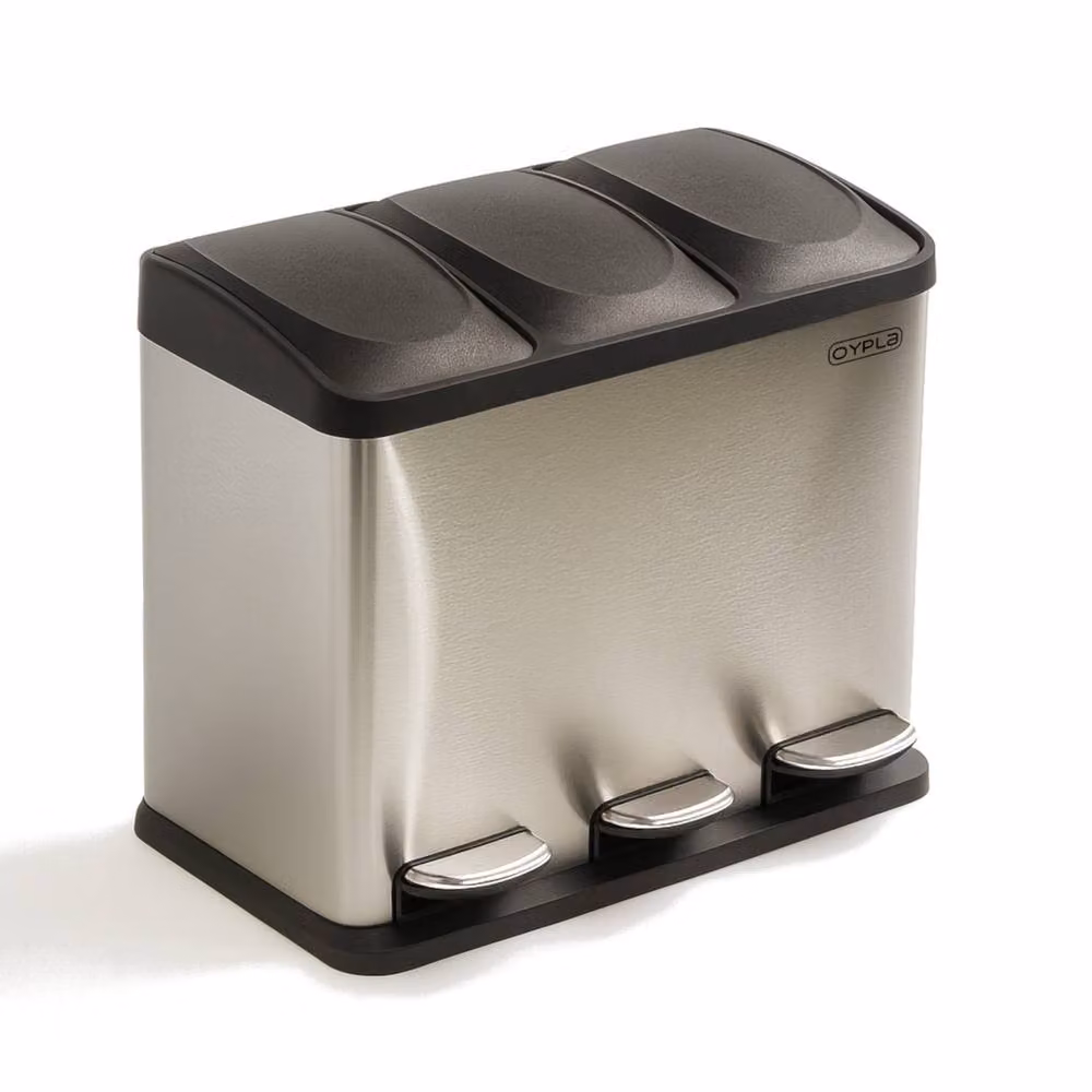 Oypla 45L Stainless Steel Triple Compartment Recycling Pedal Bin in Silver – 2