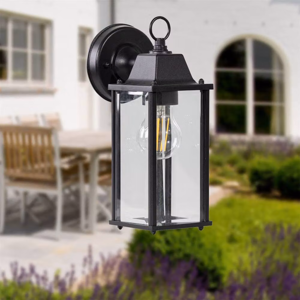 First Choice Lighting Chatham Black and Transparent Glass Panelled Outdoor Wall Lantern Light – 3