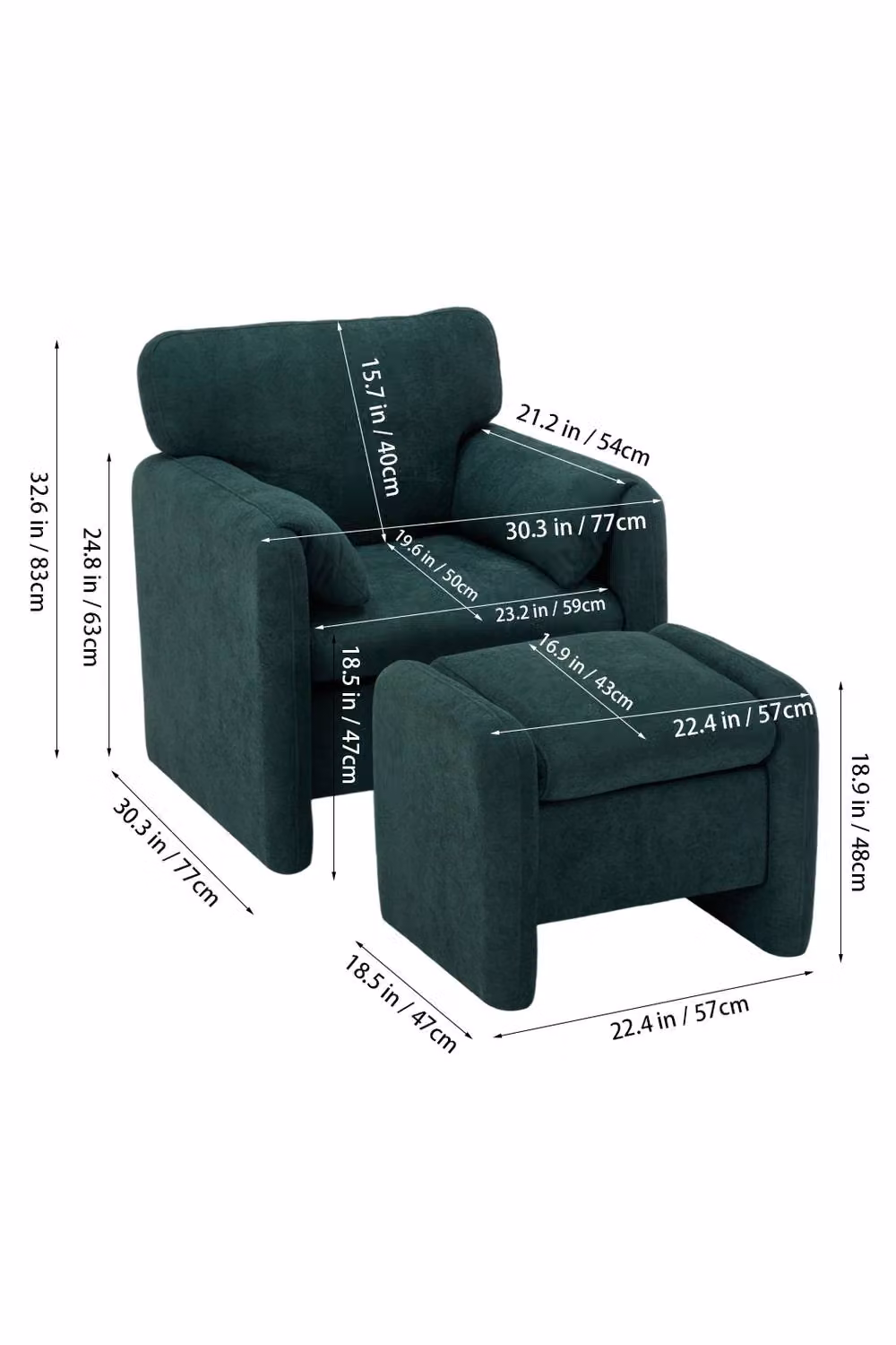 Living and Home Green Chenille Upholstered Armchair with Footstool – 6
