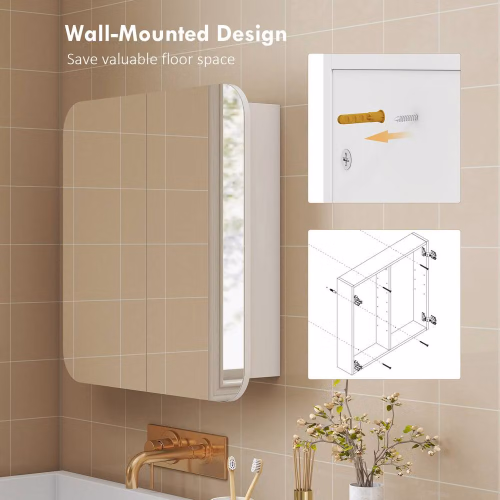 STILVORA Modern White Wall-Mounted Mirror Cabinet with Glass Doors and Internal Shelves – 4
