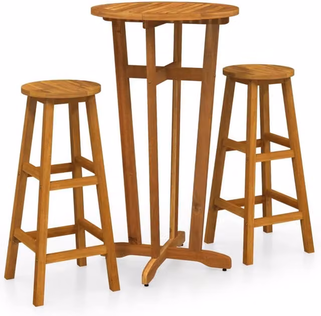 Berkfield Home 3 Piece Bar Set in Brown Oiled Solid Acacia Wood – 1