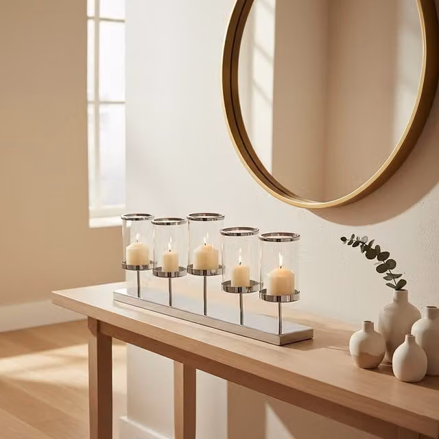 Orsina Modern Silver Metal and Glass Votive Candle Holder, W/D/H: 27.0 x 11.0 x 11.0 cm – 2