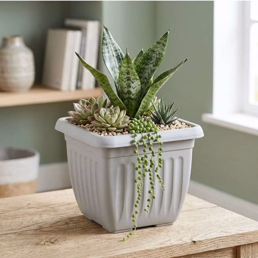 EONLION Large Square Plastic Planter Pots in Grey, W: 40 cm, D: 40 cm, H: 32 cm – 3