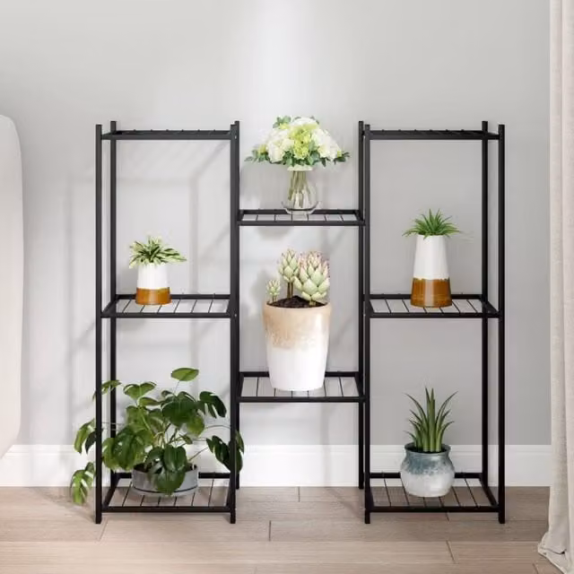 Berkfield Home Black Metal Flower Stand, W/D/H: 83 x 25 x 80 cm – 1