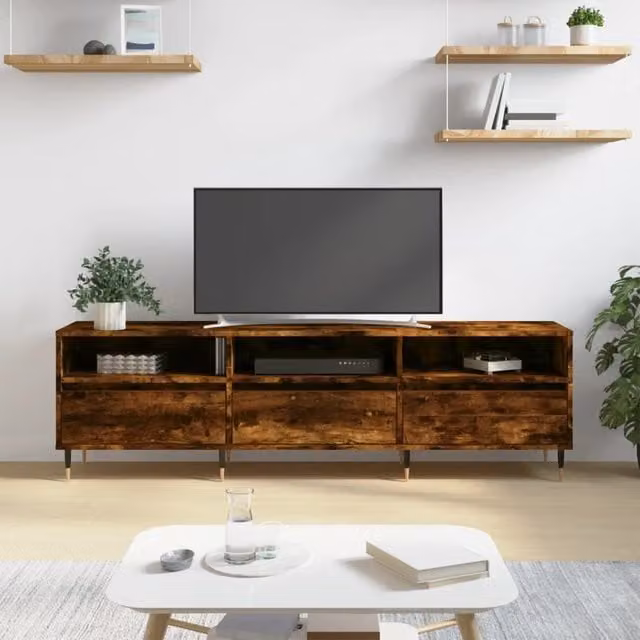 Berkfield Home Industrial TV Cabinet in Smoked Oak Brown, W: 150 cm, D: 30 cm, H: 44.5 cm – 1