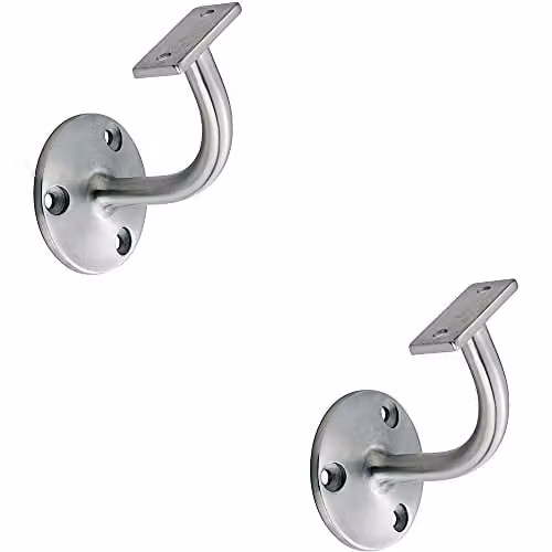 Loops 2 Pack Stainless Steel Wall Mounted Handrail Bannister Brackets in Brushed Silver, 62mm Projection