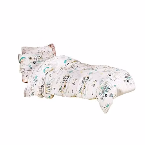 Linen House Down By The River Kids Cotton Percale Duvet Cover Set, Yellow, White and Black, W/D/H: 140 x 200 cm and 50 x 75 cm