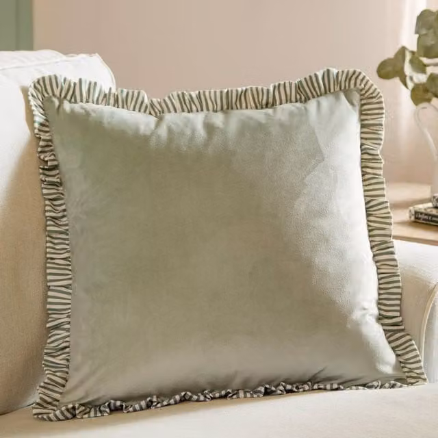 Wylder Solene Ruffle Velvet Cushion in Green, W/D/H: 45 x 45 x 45 cm