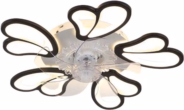 Living Star Modern Heart Shaped LED Ceiling Fan Light in Black and Transparent