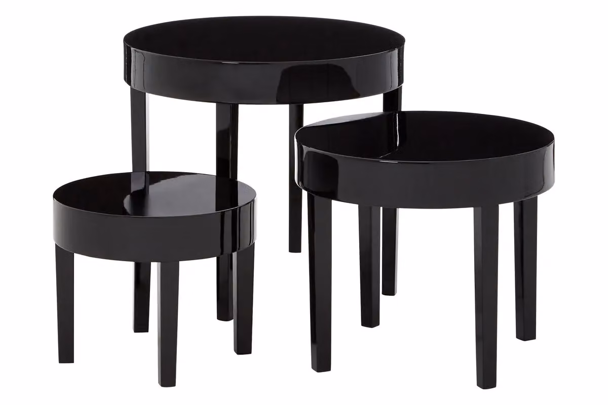 Orsina Set of 3 Black Glossy Nesting Tables with Round Tops – 10