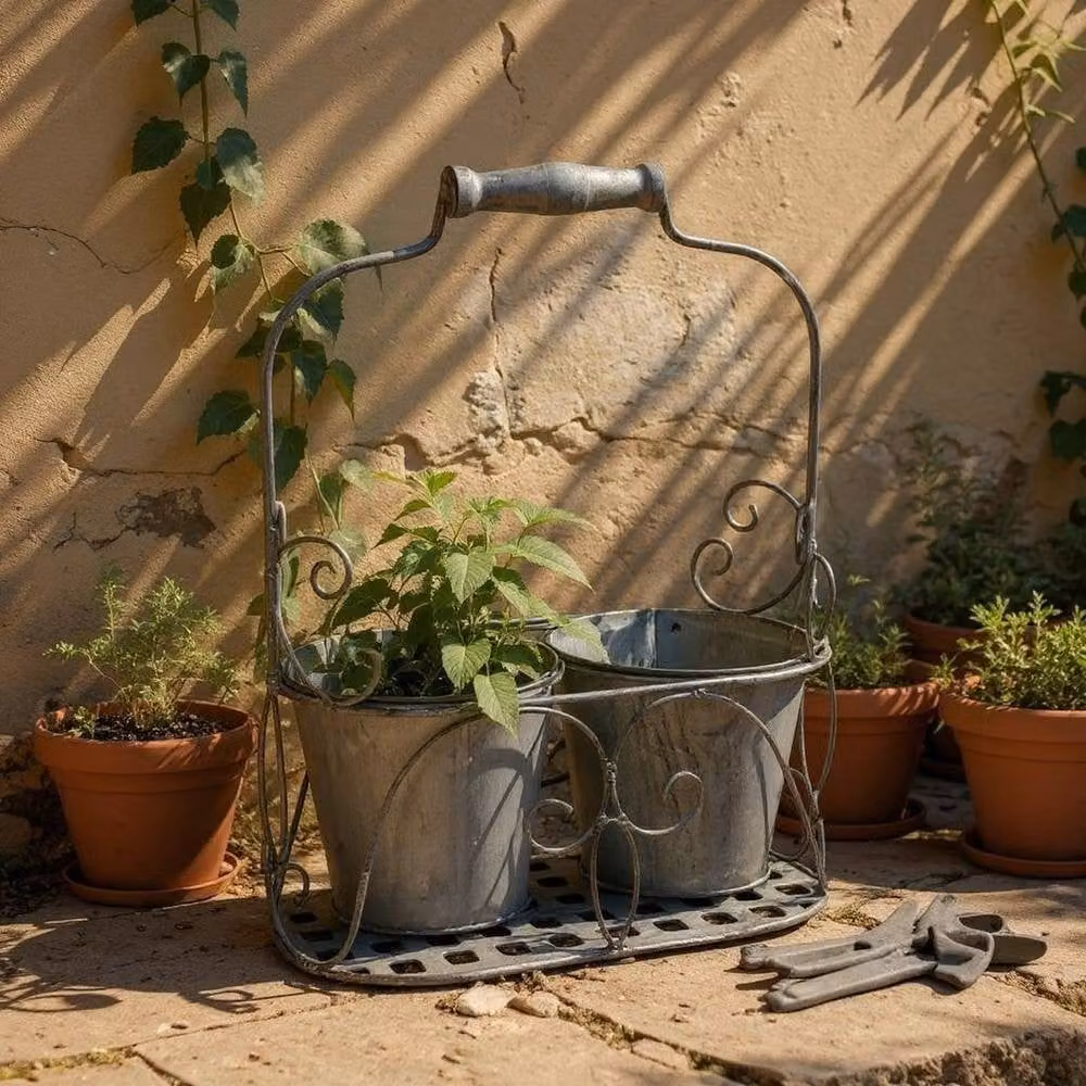 Minster 2 Decorative Metal Basket Pot Planter, Grey, W: 26 cm, H: 34 cm, L: 13 cm – 3
