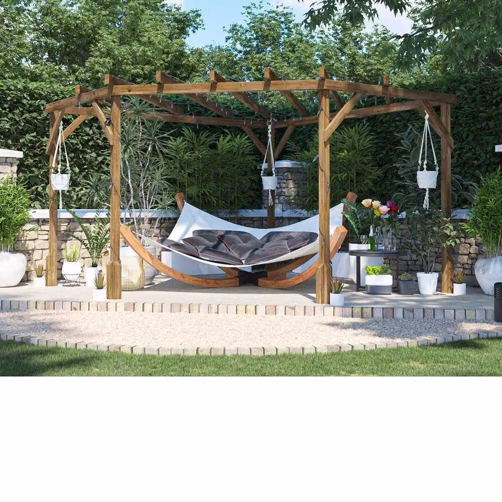 Dunster House Wooden Corner Pergola Kit in Brown with Geometric Design – 4