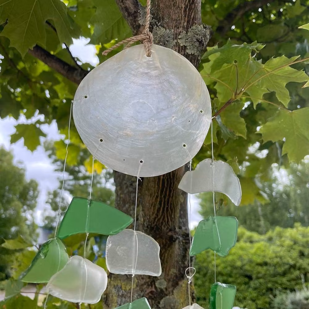 Serenityy Green and White Glass Drop Hanging Garden Ornament – 3