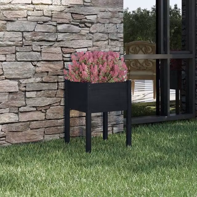Berkfield Black Wooden Raised Garden Planter, W/D/H: 50 x 50 x 70 cm