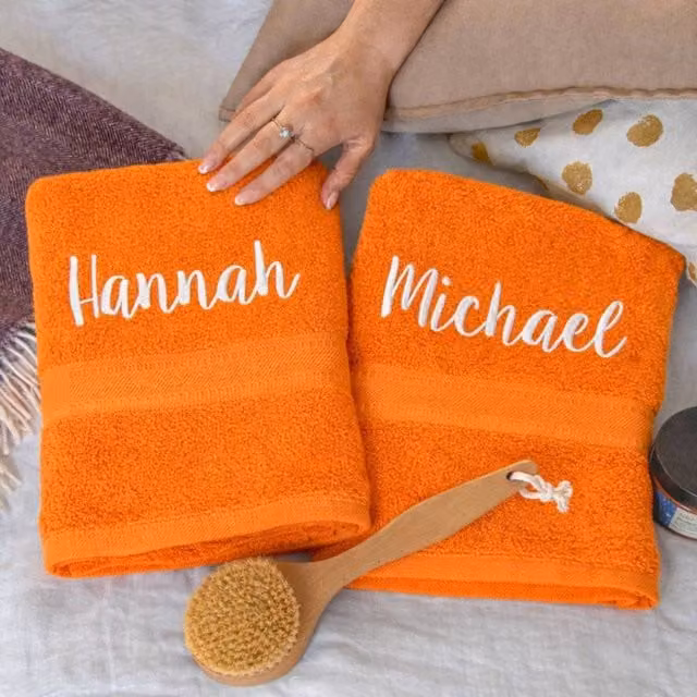 Duncan Stewart Personalised Orange Cotton Terry Bath Towel Set for Adults – 1