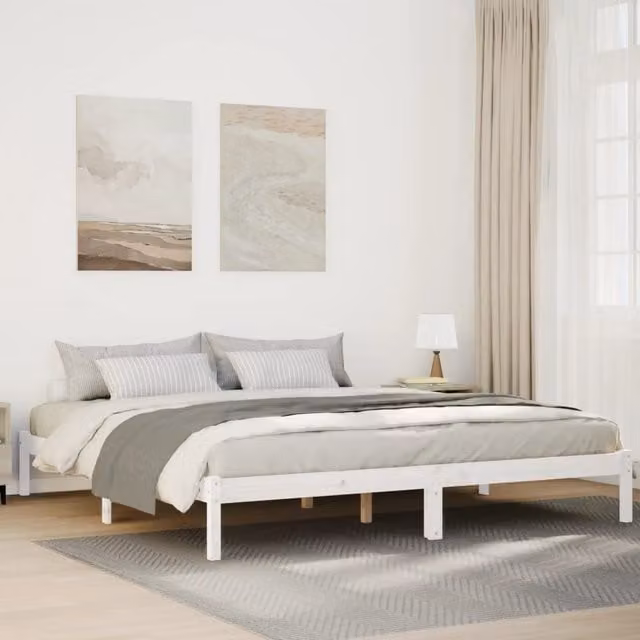 Berkfield Home Extra Long Solid Wood Pine Bed Frame in White, W/D/H: 200 x 220 cm – 1