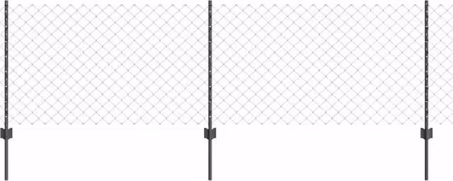 Berkfield Home Grey Steel Chain Link Fence with 10 U-Profile In-Ground Posts, W: 10 m, H: 0.8 m