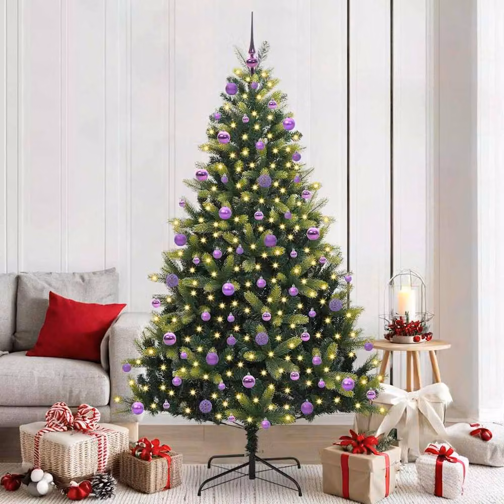 Berkfield Home Realistic Artificial Hinged Christmas Tree with 300 LEDs, Green, Height: 210 cm – 2