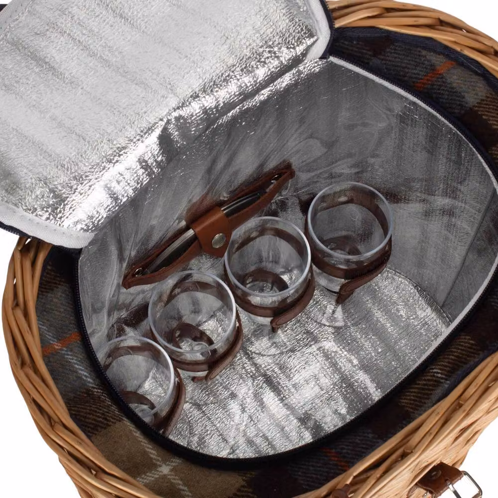 Ravenstor Oval Wicker Picnic Basket with Red Fitted Cool Bag in Brown, W/D/H: 37.0 x 36.0 x 28.0 cm – 3