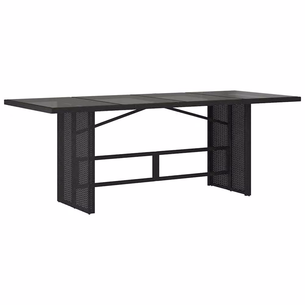 Berkfield Home Black Poly Rattan Garden Table with Glass Top, W/D/H: 190 x 80 x 74 cm – 2