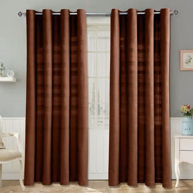 Homescapes Cotton Rajput Ribbed Curtain Pair in Brown, Width: 137 cm