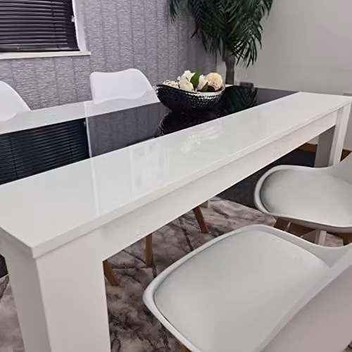 Kosy Koala Modern Dining Set with Rectangular Glass Table and 4 White Tulip Chairs in Black and White – 3